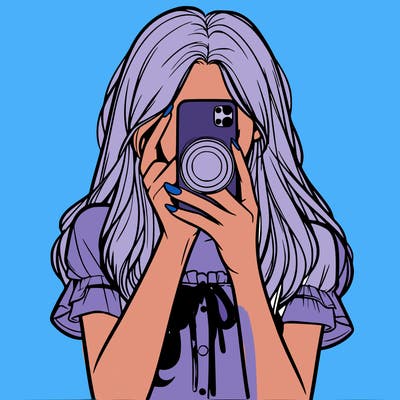 a realistic girl holding her phone taking pictures