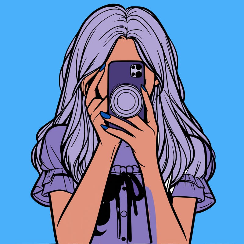 a realistic girl holding her phone taking pictures