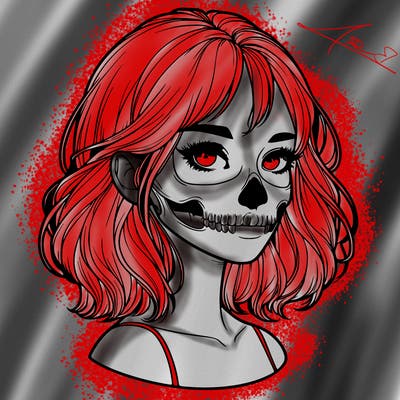 realistic girl with skull