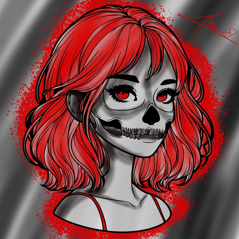 realistic girl with skull