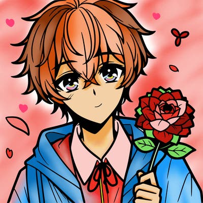 anime boy with flower