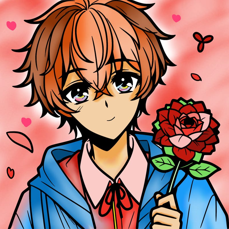 anime boy with flower
