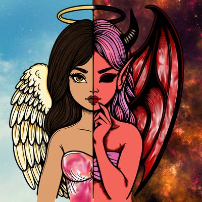 realistic angel half demon