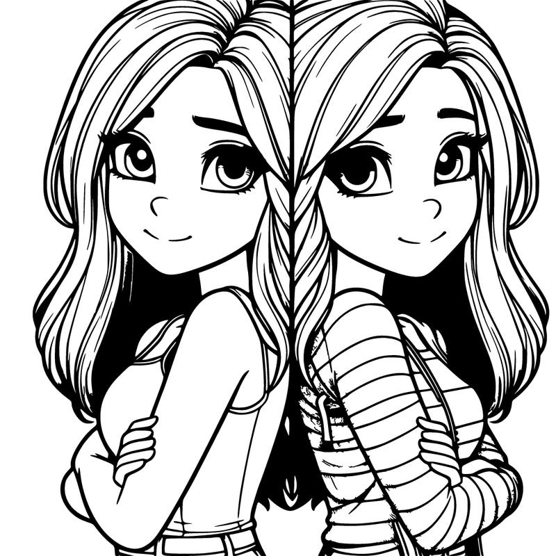 realistic girl split into two