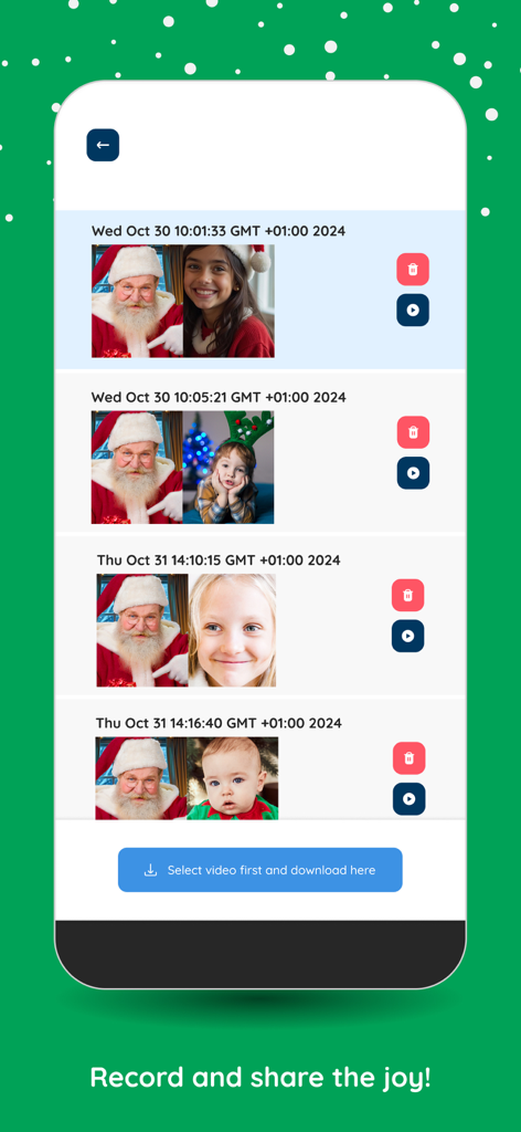 Speak to Santa Claus - Message - Recorded video call history featuring Santa and children