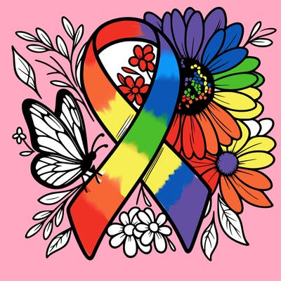cancer awareness symbol with flowers and butterflies