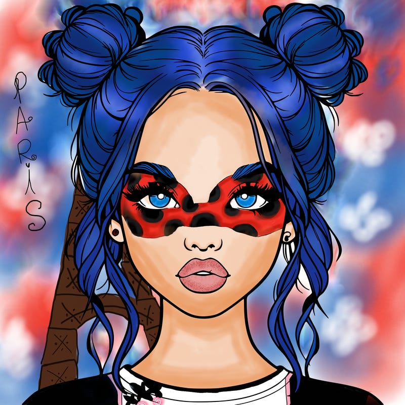 realistic girl with two buns in hair and lips