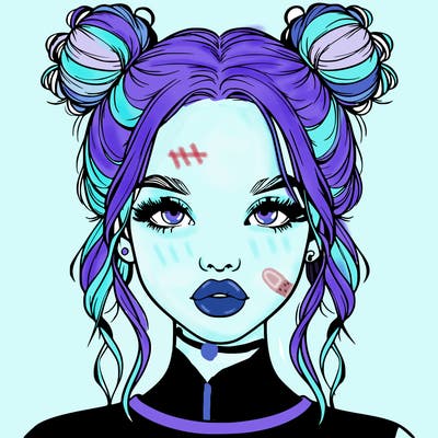 realistic girl with two buns in hair and lips