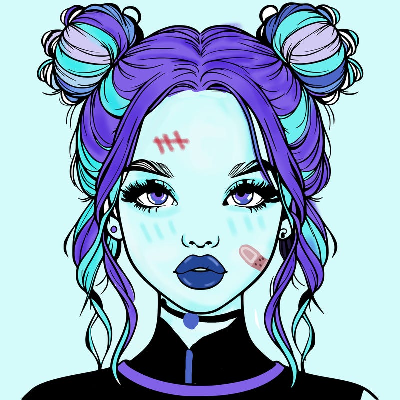 realistic girl with two buns in hair and lips