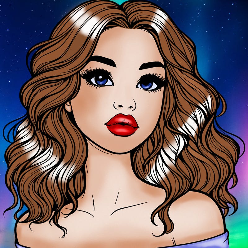 realistic girl with wavy hair and lips