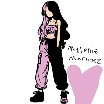 girl in baggy pants crop top and long hair