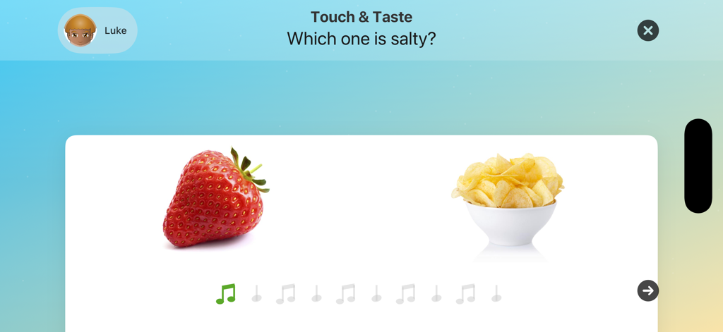 Adjective Remix - Una tarea interactiva en Adjective Remix preguntando qué artículo es salado mostrando una fresa y patatas fritas.