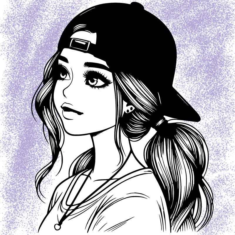 realistic girl with a backwards hat