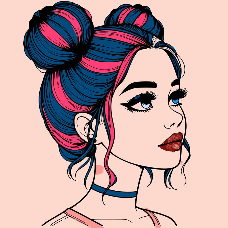 realistic girl with buns on the top of her head
