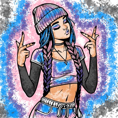 realistic teenage girl with braids and a beanie and crop top doing 🫶🏼