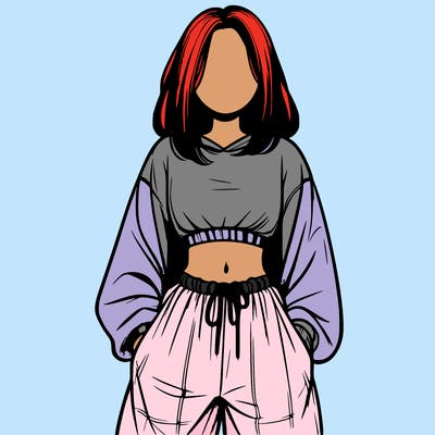 realistic girl faceless with baggy pants and a crop top
