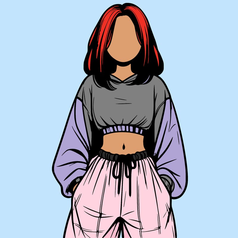 realistic girl faceless with baggy pants and a crop top