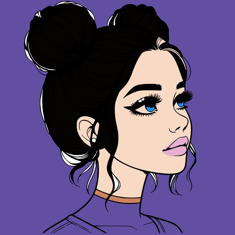 realistic girl with buns on the top of her head