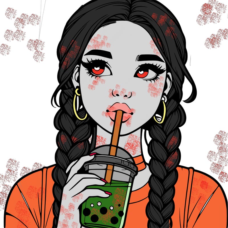 realistic girl with braided hair drinking boba