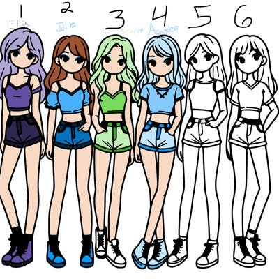 a group of girls wearing crop tops and shorts