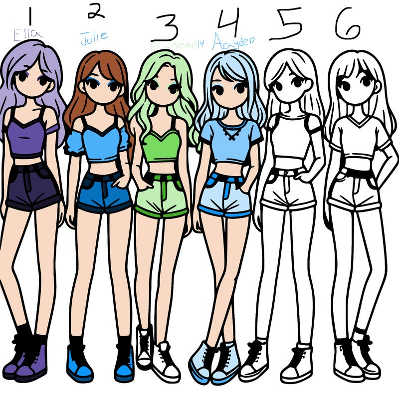 a group of girls wearing crop tops and shorts