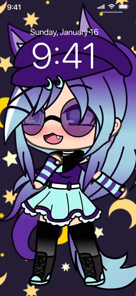 Gacha Life Wallpaper 4K | HD - iPhone lock screen showing a cute Gacha Life character with purple hair and a starry background