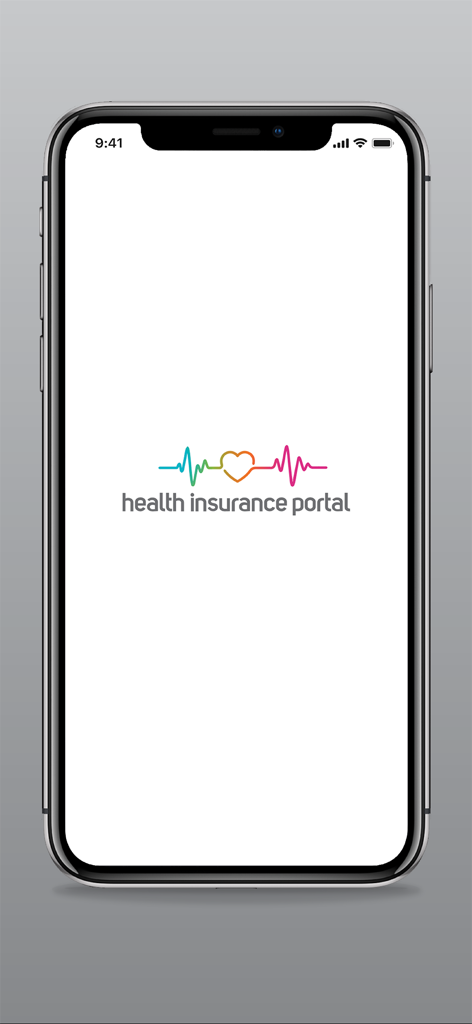 Health Insurance Portal app splash screen featuring the colorful heartbeat logo