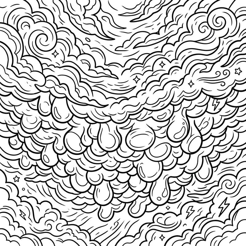 Dive into the fascinating world of Mammatus Clouds with this unique coloring page, specially designed for seniors. Enjoy large print and clear outlines for a comfortable and engaging artistic journey.