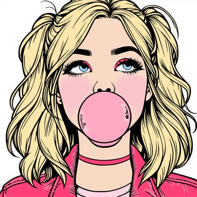 realististic girl blowing bubble -gum