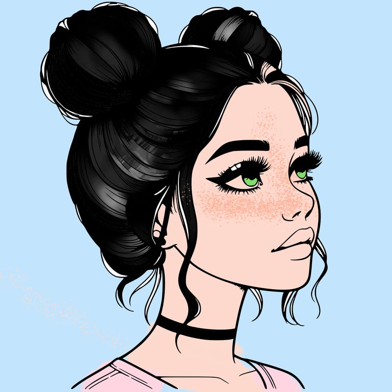 realistic girl with buns on the top of her head