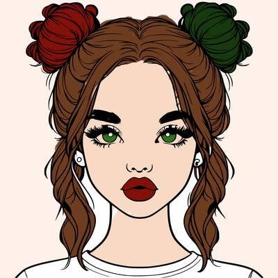 realistic girl with two buns in hair and lips