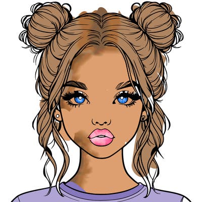 realistic girl with two buns in hair and lips