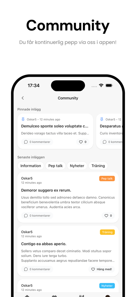 FuelFam - The FuelFam app community feed showing social posts with fitness tips and pep talks