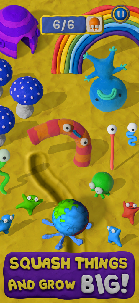 Clay Jam Classic - Gameplay of Clay Jam Classic showing a clay ball rolling over monsters in a claymation world