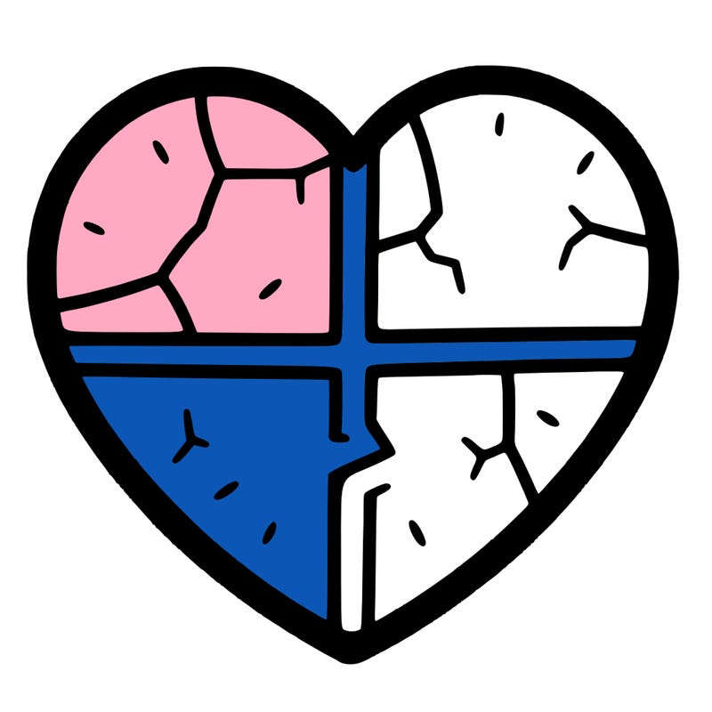 a plain heart split into 4 parts