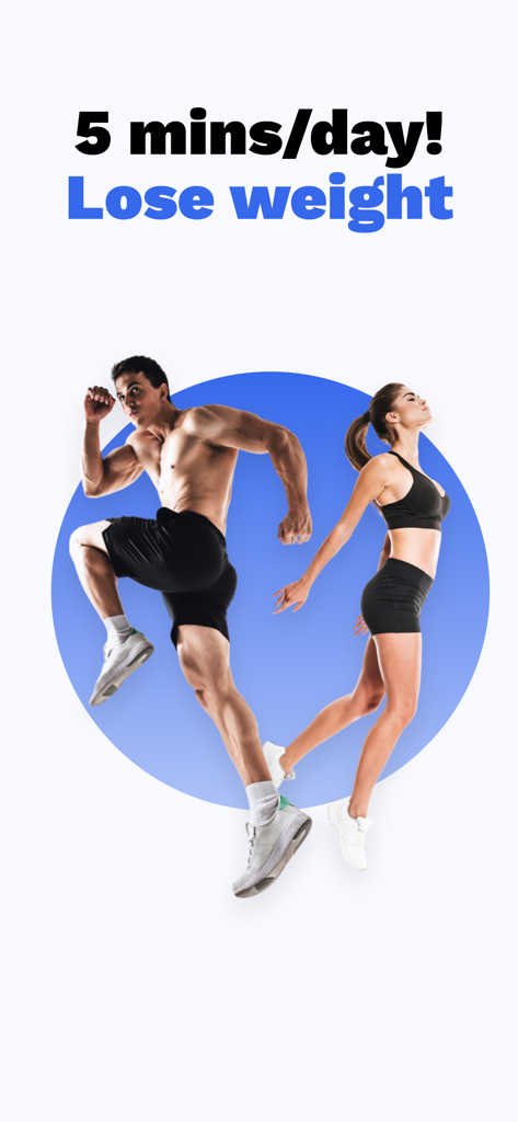 Weight Loss FREE of ads - A man and woman in fitness gear exercising with text saying 5 minutes a day to lose weight
