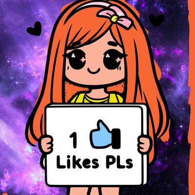 girl holding a sign saying 10 likes pls