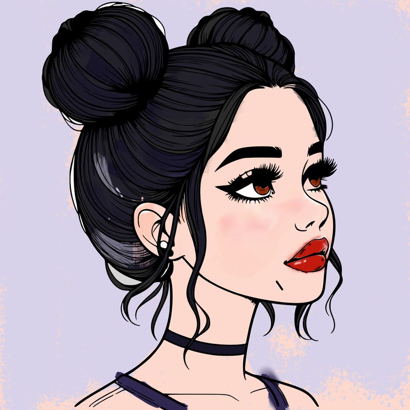 realistic girl with buns on the top of her head
