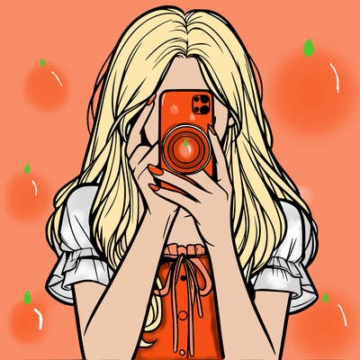 a realistic girl holding her phone taking pictures