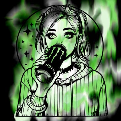 realistic girl drinking monster energy drink