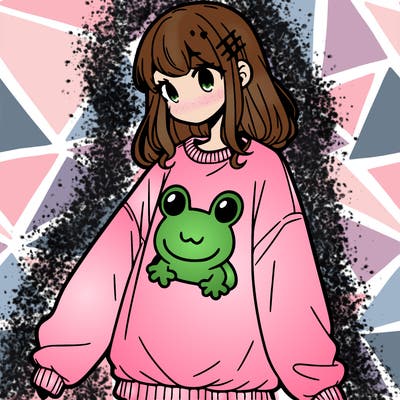 girl wearing frogging sweatshirt