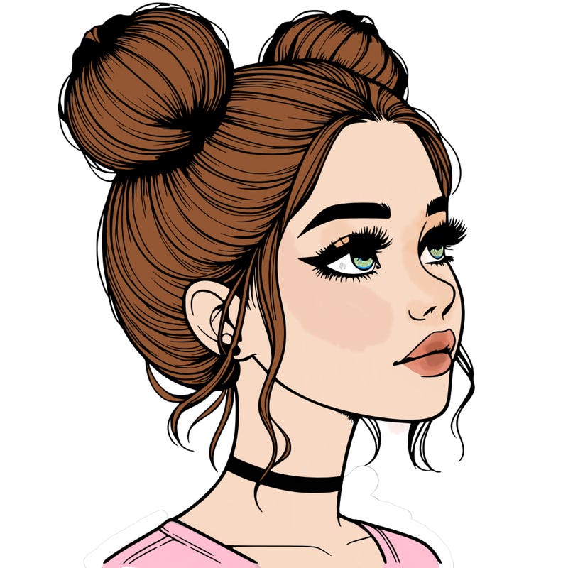 realistic girl with buns on the top of her head