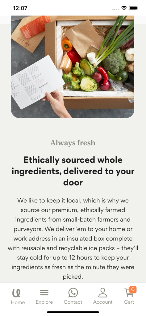 UCOOK - A UCOOK delivery box filled with fresh ethically sourced vegetables and a recipe card