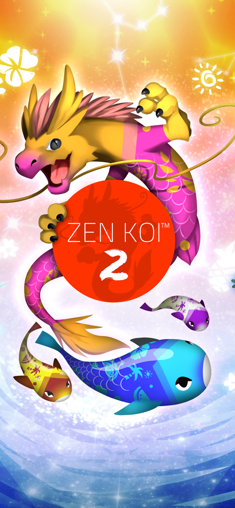 Zen Koi 2 - Dragon artistique et carpes koï colorées à motifs sur un fond céleste pour Zen Koi 2