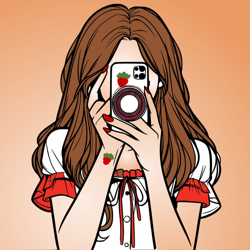 a realistic girl holding her phone taking pictures