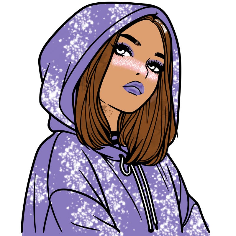 a realistic girl in a hoodie