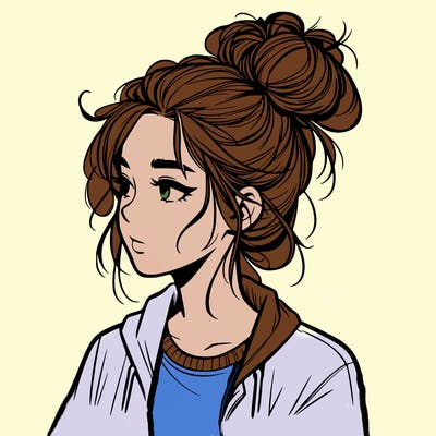 realistic teenage girl with a messy bun