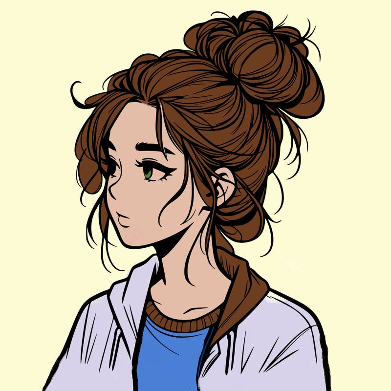 realistic teenage girl with a messy bun