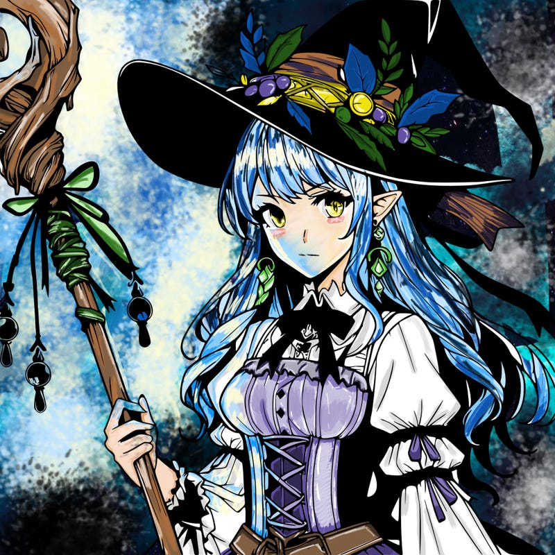 a realistic fantasy manga witch with a staff