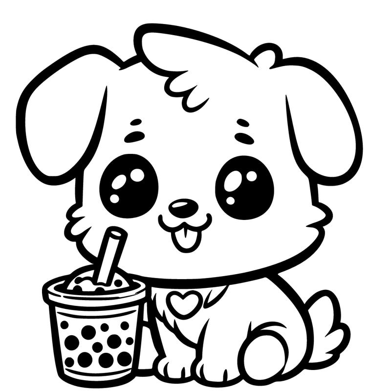 dog with boba tea